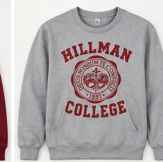 Grey Hillman College 1881 crewneck sweatshirt with maroon design