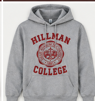 Grey Hillman College 1881 hoodie with maroon design
