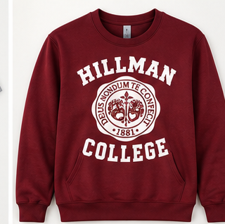 Maroon Hillman College 1881 crewneck sweatshirt with white design