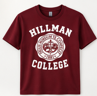 Maroon Hillman College 1881 T-shirt with white design